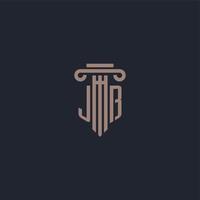 jb eerste logo-monogram met ontwerp in pilaarstijl voor advocatenkantoor en justitiebedrijf vector