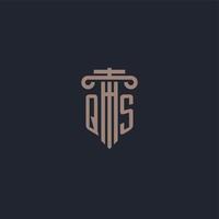 qs eerste logo-monogram met ontwerp in pilaarstijl voor advocatenkantoor en justitiebedrijf vector