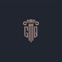 gq eerste logo-monogram met ontwerp in pilaarstijl voor advocatenkantoor en justitiebedrijf vector