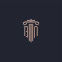 bn initieel logo-monogram met ontwerp in pilaarstijl voor advocatenkantoor en justitiebedrijf vector