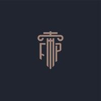 fp initieel logo-monogram met ontwerp in pilaarstijl voor advocatenkantoor en justitiebedrijf vector