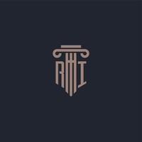 ri eerste logo-monogram met ontwerp in pilaarstijl voor advocatenkantoor en justitiebedrijf vector