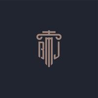 bj eerste logo-monogram met ontwerp in pilaarstijl voor advocatenkantoor en justitiebedrijf vector