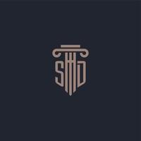 SD eerste logo-monogram met ontwerp in pilaarstijl voor advocatenkantoor en justitiebedrijf vector