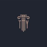 ty eerste logo-monogram met ontwerp in pilaarstijl voor advocatenkantoor en justitiebedrijf vector