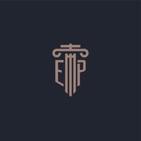 ep eerste logo-monogram met ontwerp in pilaarstijl voor advocatenkantoor en justitiebedrijf vector