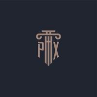 px initieel logo-monogram met ontwerp in pilaarstijl voor advocatenkantoor en justitiebedrijf vector
