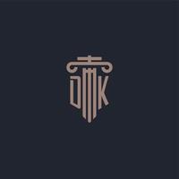 dk initiële logo-monogram met ontwerp in pilaarstijl voor advocatenkantoor en justitiebedrijf vector