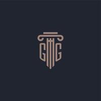 gg initieel logo-monogram met ontwerp in pilaarstijl voor advocatenkantoor en justitiebedrijf vector