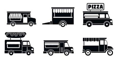 markt voedsel vrachtwagen pictogrammenset, eenvoudige stijl vector