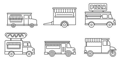 festival voedsel vrachtwagen pictogrammenset, Kaderstijl vector