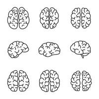 hersenen geest pictogrammenset, Kaderstijl vector