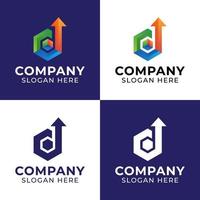 letter d pijl bovenste logo's met kubusdoos zeshoekige vormen digitale logo-inspiratie voor leveringspakket of logistiek