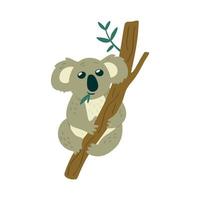 illustratie van schattige koala beer zit op de boom en eet bladeren. creatieve kinderprint. vector hand getekende illustratie.