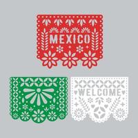 papel picado set, mexicaanse papieren decoraties voor feest. uitgesneden composities voor papieren slinger. vector sjabloonontwerp.