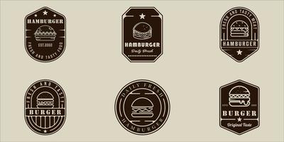 set hamburger of hamburger logo lijn kunst vector illustratie sjabloon pictogram grafisch ontwerp. bundelverzameling van verschillende fastfood-tekens of -symbolen voor zakelijk restaurant of café met badge