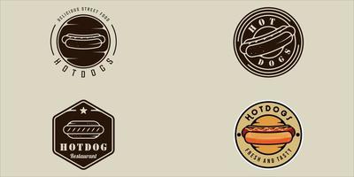 set van embleem hotdog vintage vector illustratie sjabloon pictogram grafisch ontwerp. bundel verzameling van verschillende hotdogs straat en fastfood teken of symbool voor zakelijk restaurant en café met badge