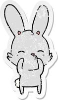 verontruste sticker van een nieuwsgierige konijntjescartoon vector