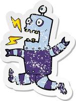 retro noodlijdende sticker van een cartoon doodsbange robot vector