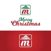 letter initiaal m merry christmas logo ontwerpsjabloon vector