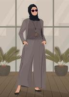 platte portretillustratie van een moslimmeisjesillustratie die jumpsuit draagt vector