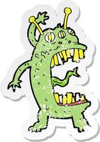 retro noodlijdende sticker van een cartoon gek monster vector