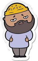 sticker van een cartoon bezorgde man met baard vector