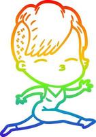 regenbooggradiënt lijntekening cartoon meisje springen vector