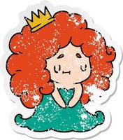 verontruste sticker cartoon van een schattig kawaii prinses meisje vector