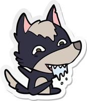 sticker van een cartoon hongerige wolf vector