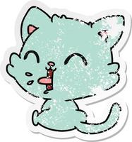 verontruste sticker cartoon van schattige kawaii kat vector