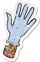 retro noodlijdende sticker van een cartoonhand met rubberen handschoen vector