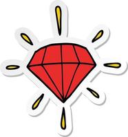 sticker van een cartoon tattoo-diamant vector