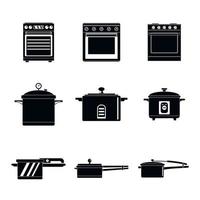 fornuis oven fornuis pan pictogrammen instellen eenvoudige stijl vector