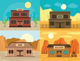 saloon pub wilde westen banner concept set vlakke stijl vector