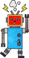 retro grunge textuur cartoon gekke robot vector