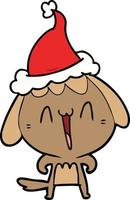 schattige lijntekening van een hond met een kerstmuts vector