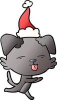 gradiëntcartoon van een hond die zijn tong uitsteekt en een kerstmuts draagt vector