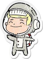 noodlijdende sticker van een happy cartoon-astronaut vector