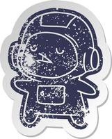 verontruste oude sticker van een schattige astronautenjongen van kawaii vector