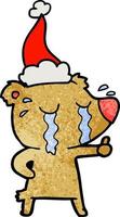 getextureerde cartoon van een huilende beer met een kerstmuts vector