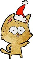 getextureerde cartoon van een kat met een kerstmuts vector