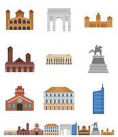 Milaan Italië stad skyline iconen set, vlakke stijl vector