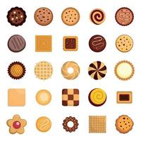 koekjes biscuit iconen set, vlakke stijl vector