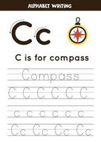 Engels alfabet leren voor kinderen. letter c. hand getekende kompas. vector