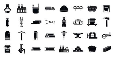 metallurgie tools iconen set, eenvoudige stijl vector