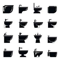 keramische bidet iconen set, eenvoudige stijl vector