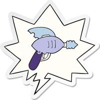 cartoon ray gun en tekstballon sticker vector