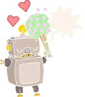 cartoon robot verliefd en tekstballon in retro stijl vector