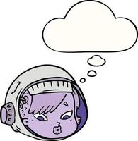 cartoon astronaut gezicht en gedachte bel vector
